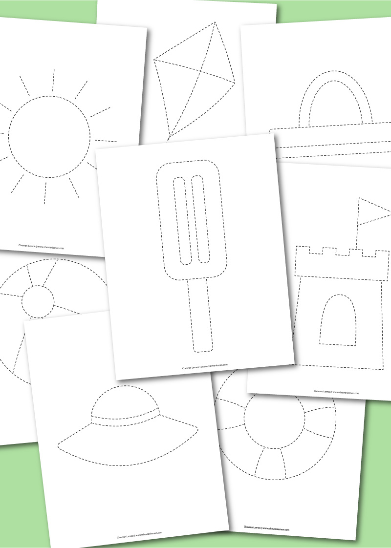 Printable summer picture tracing worksheets