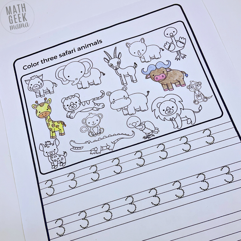 Free number tracing worksheets animal theme math geek mama