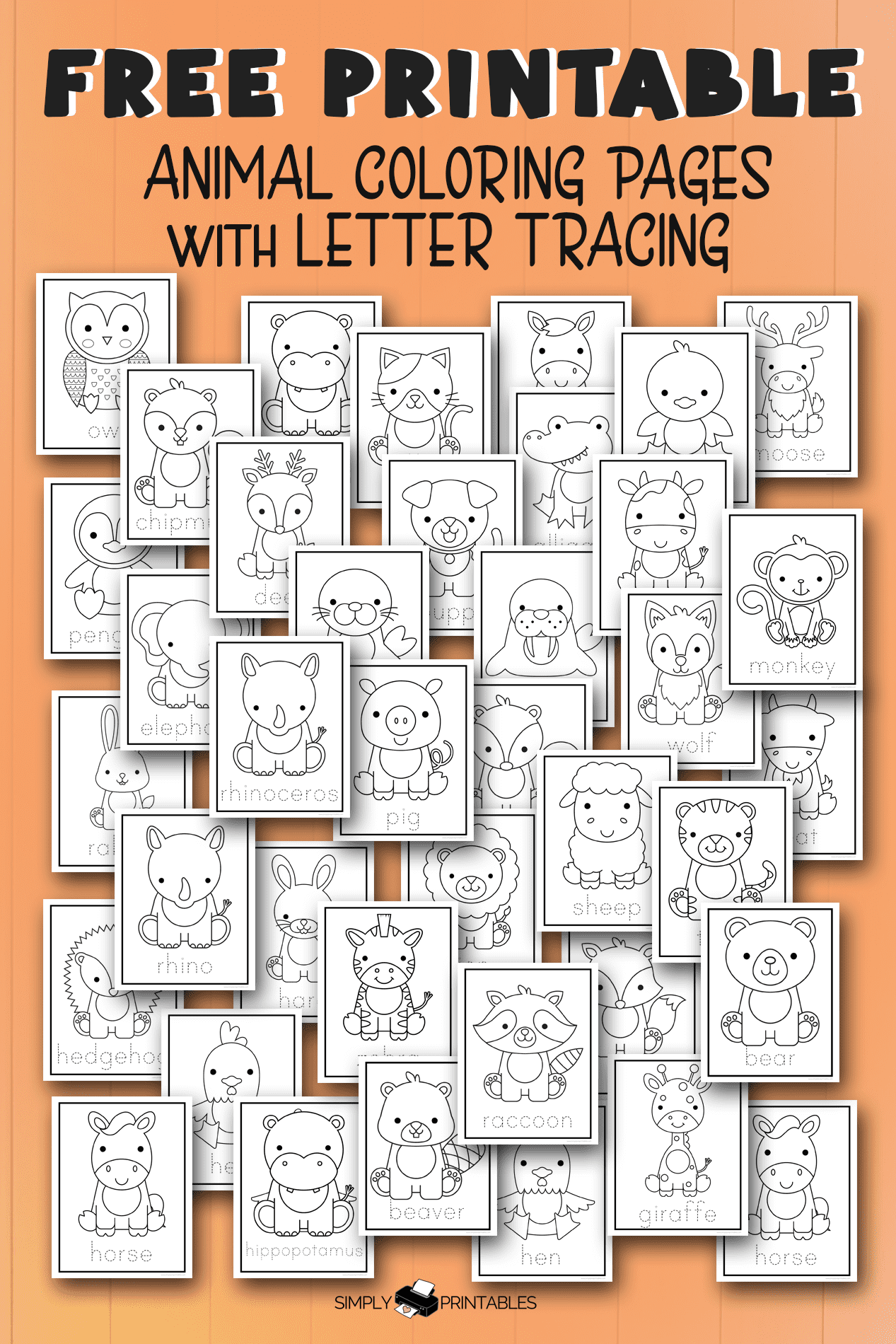 Free printable animal coloring pages with letter tracing