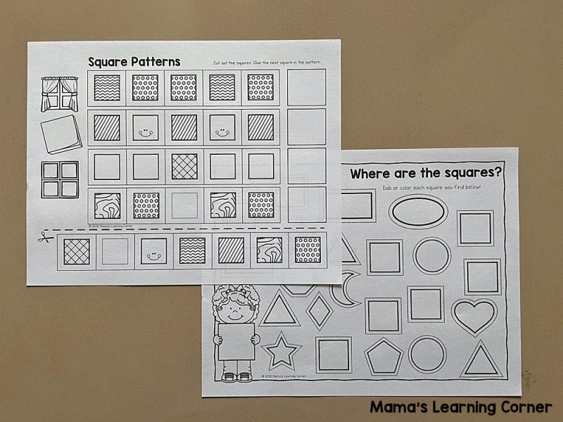 Square worksheets for preschool and kindergarten