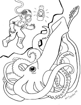 Squid deep sea diver coloring page by mrsspeaker tpt