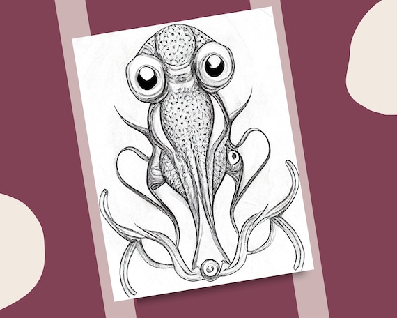 Squids coloring pages sea animal squid illustrations printable coloring book grayscale coloring page instant download