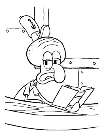 Squidward is reading book coloring page free printable coloring pages