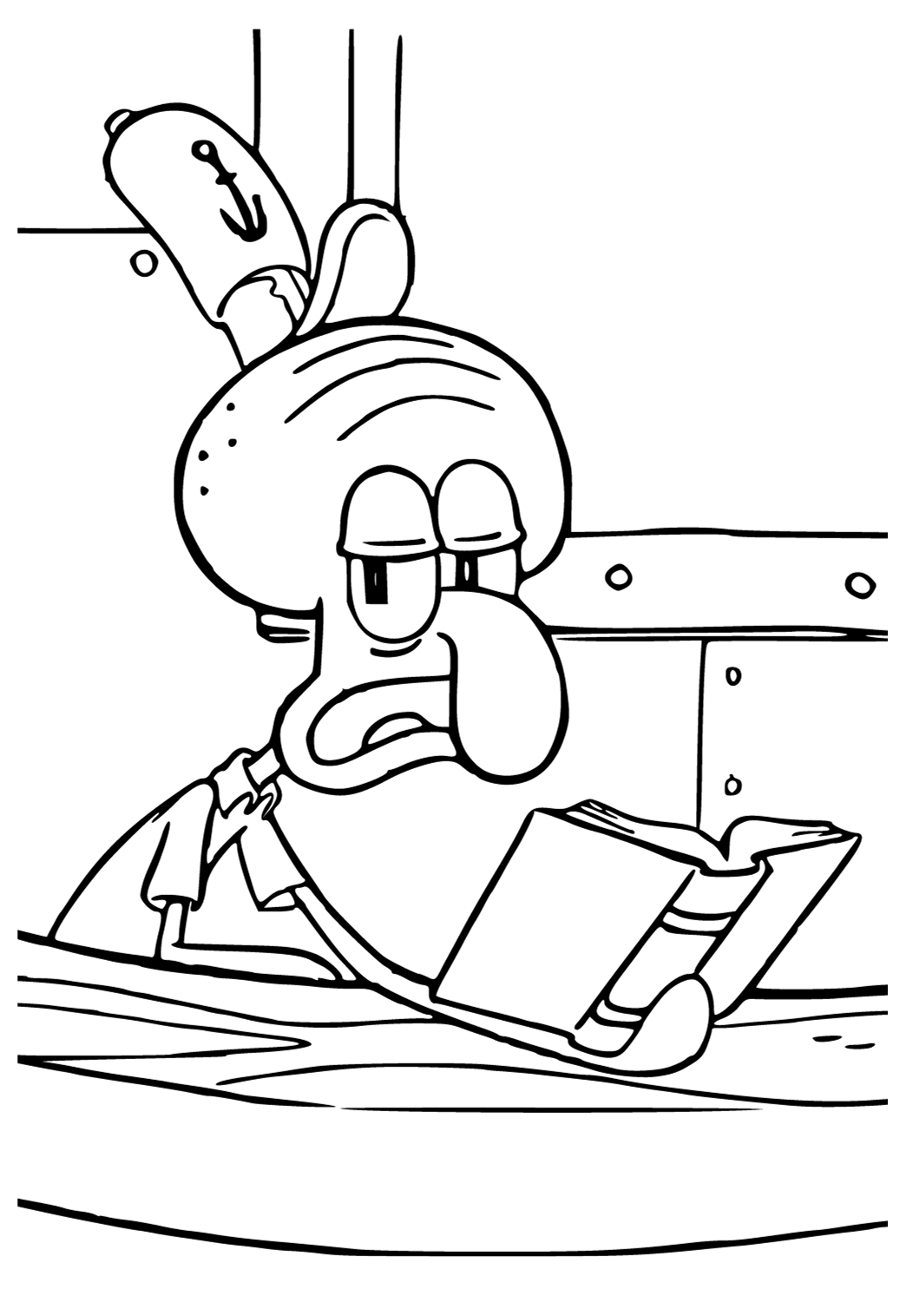 Free printable squidward cashier coloring page for adults and kids