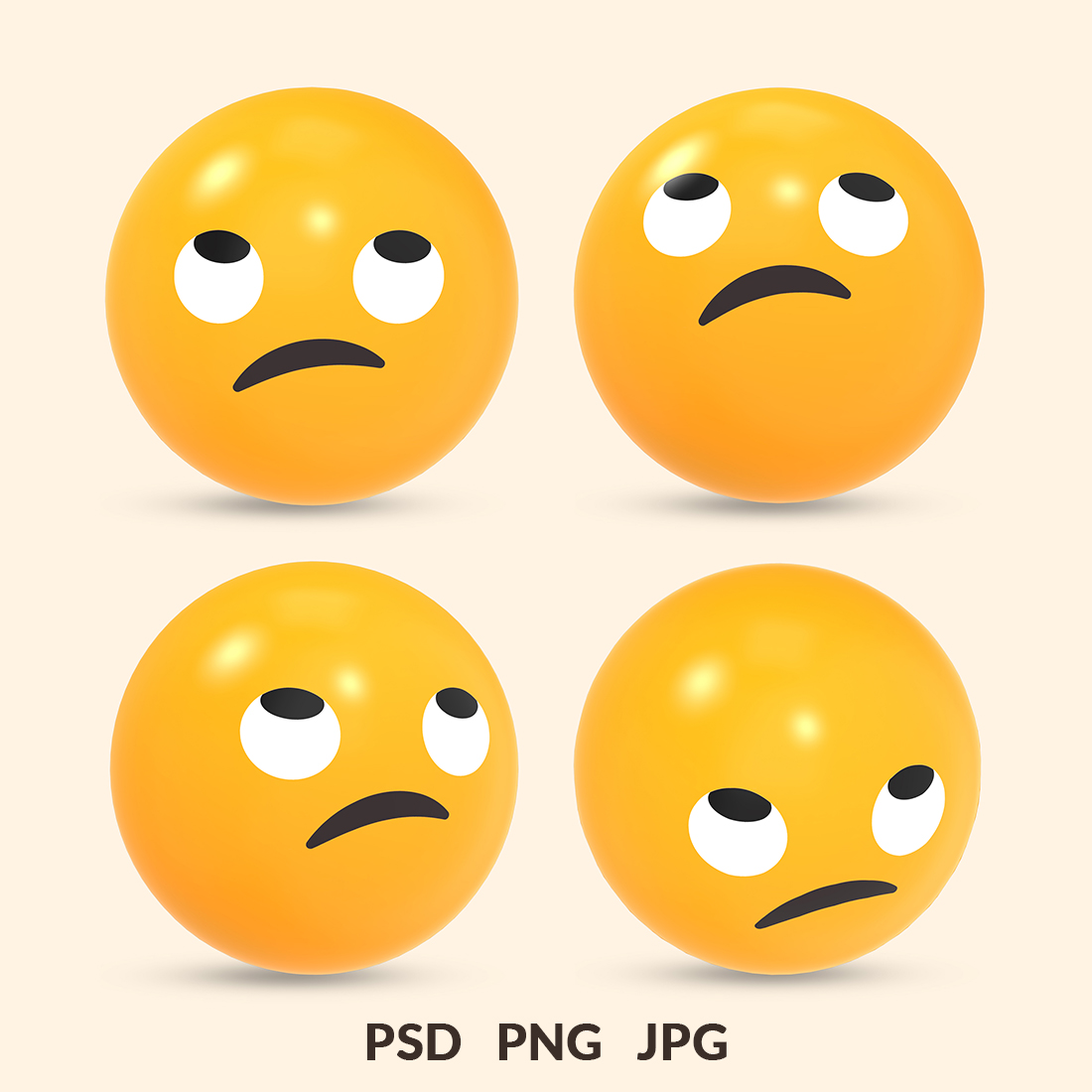 D rendered social media icon eyes rolling face or confused emoji reaction with different view