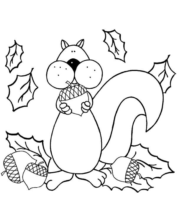 Squirrel acorn coloring sheet