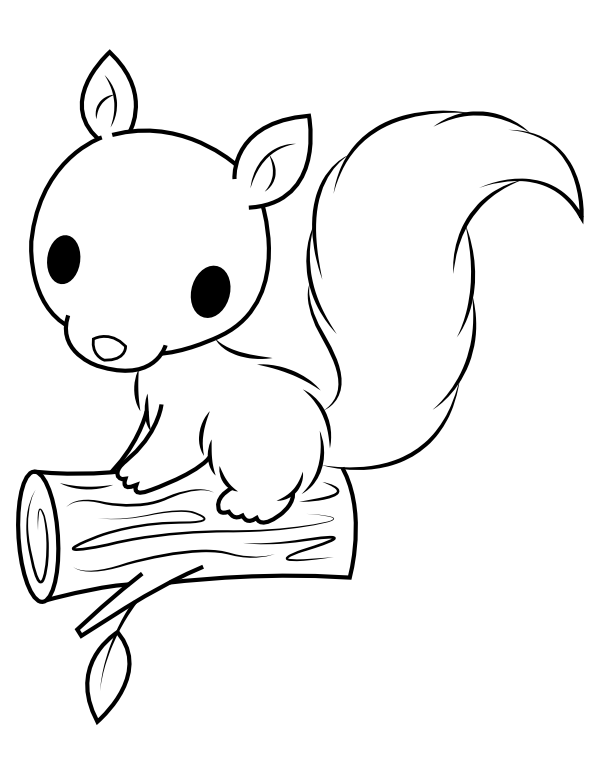 Printable baby squirrel on log coloring page