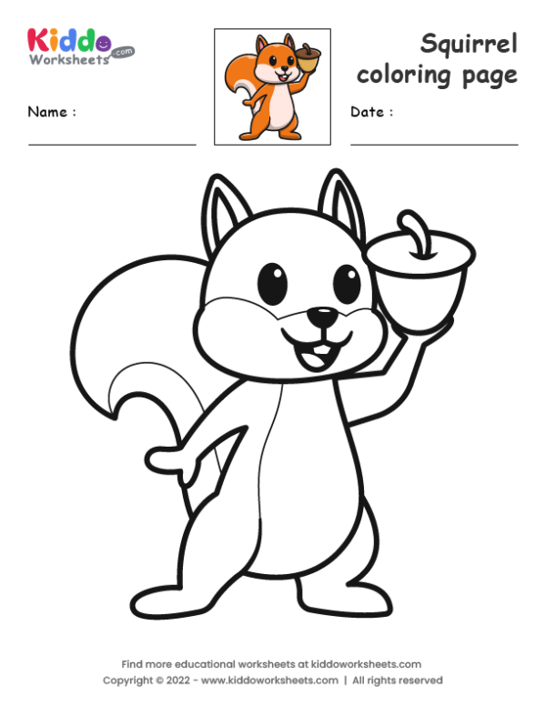 Free printable squirrel coloring page worksheet