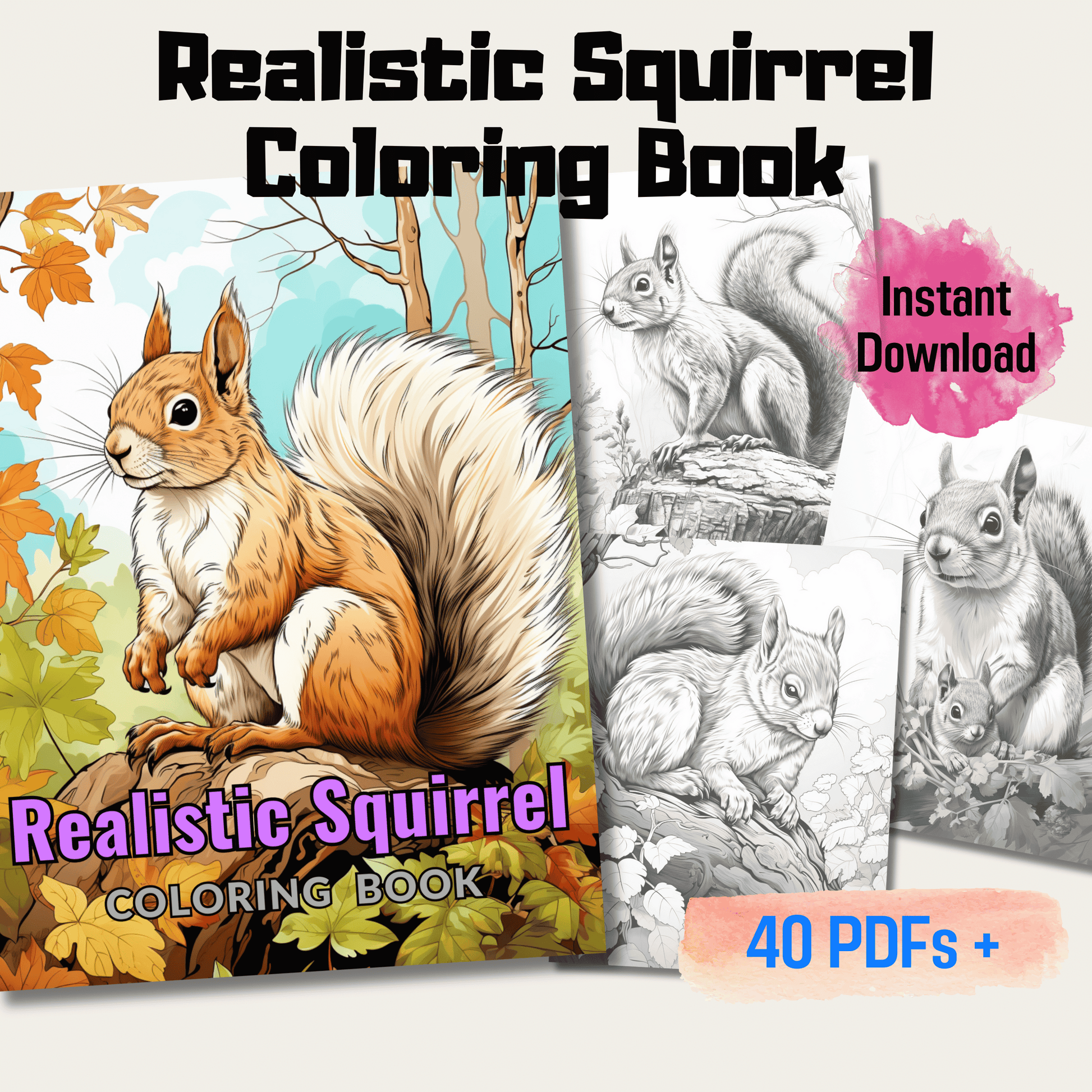 Pages realistic squirrel grayscale coloring book instant download â funny print for you