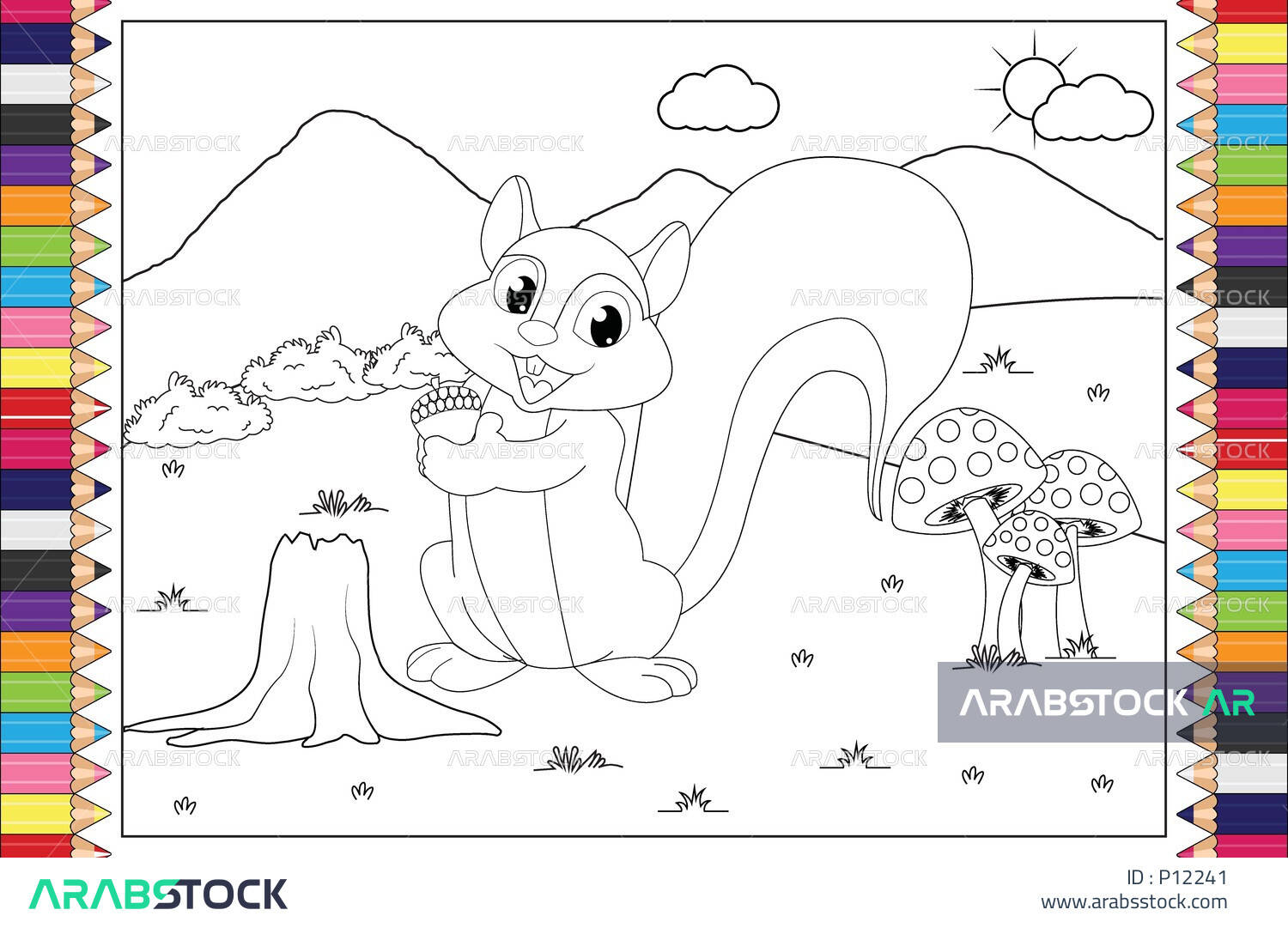 Vector black and white squirrel drawing cut out and ready for coloring teaching drawing and coloring for children vector illustrator