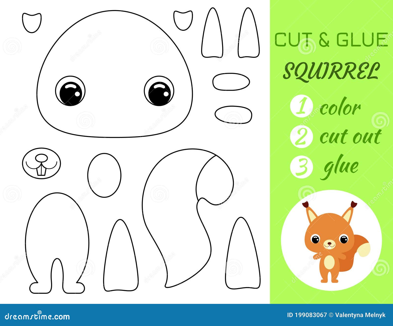 Coloring book cut and glue baby squirrel educational paper game for preschool children cut and paste worksheet stock illustration