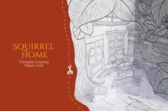 Squirrel house coloring page and d paper craft