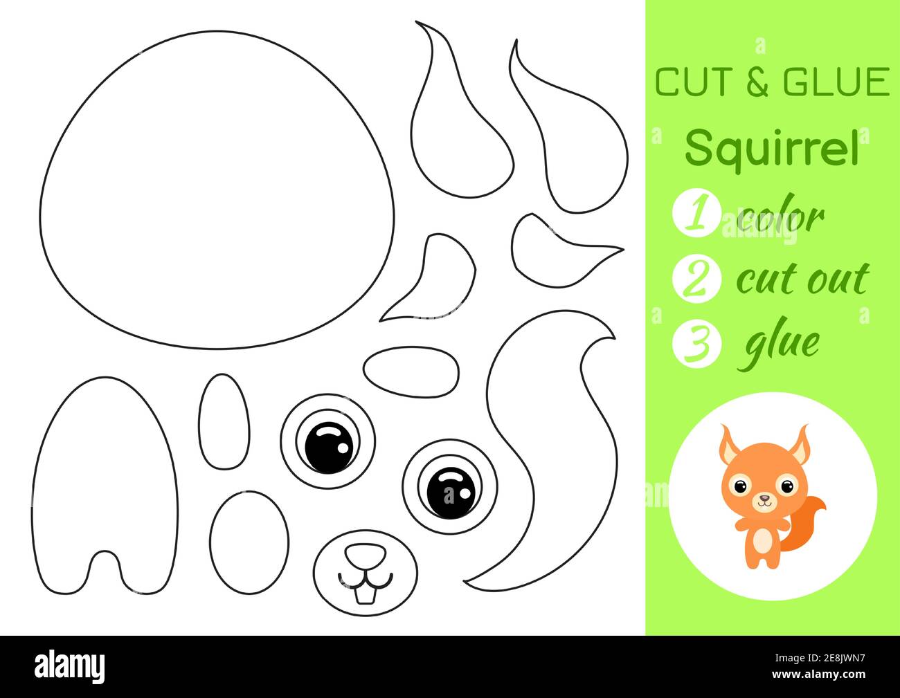 Coloring book cut and glue baby squirrel educational paper game for preschool children cut and paste worksheet color cut parts and glue on paper stock vector image art