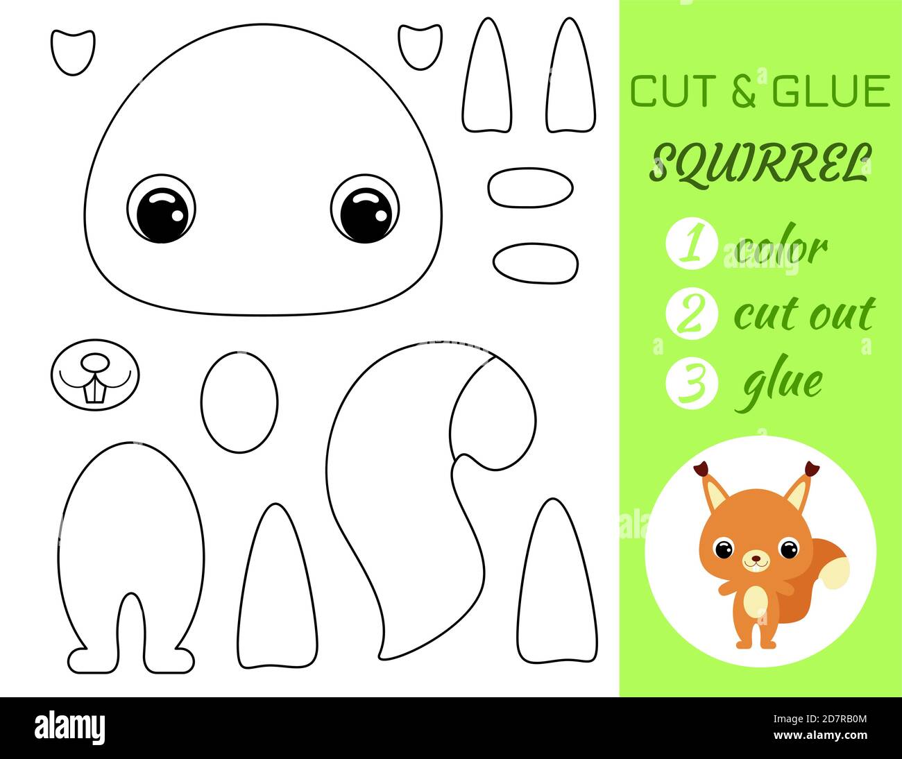 Coloring book cut and glue baby squirrel educational paper game for preschool children cut and paste worksheet color cut parts and glue on paperc stock vector image art