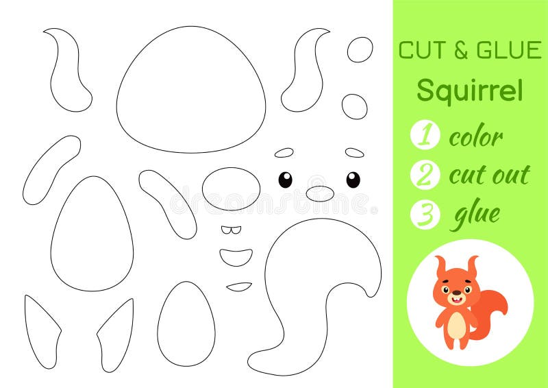 Color cut and glue paper little squirrel cut and paste crafts activity page educational game for preschool children stock vector