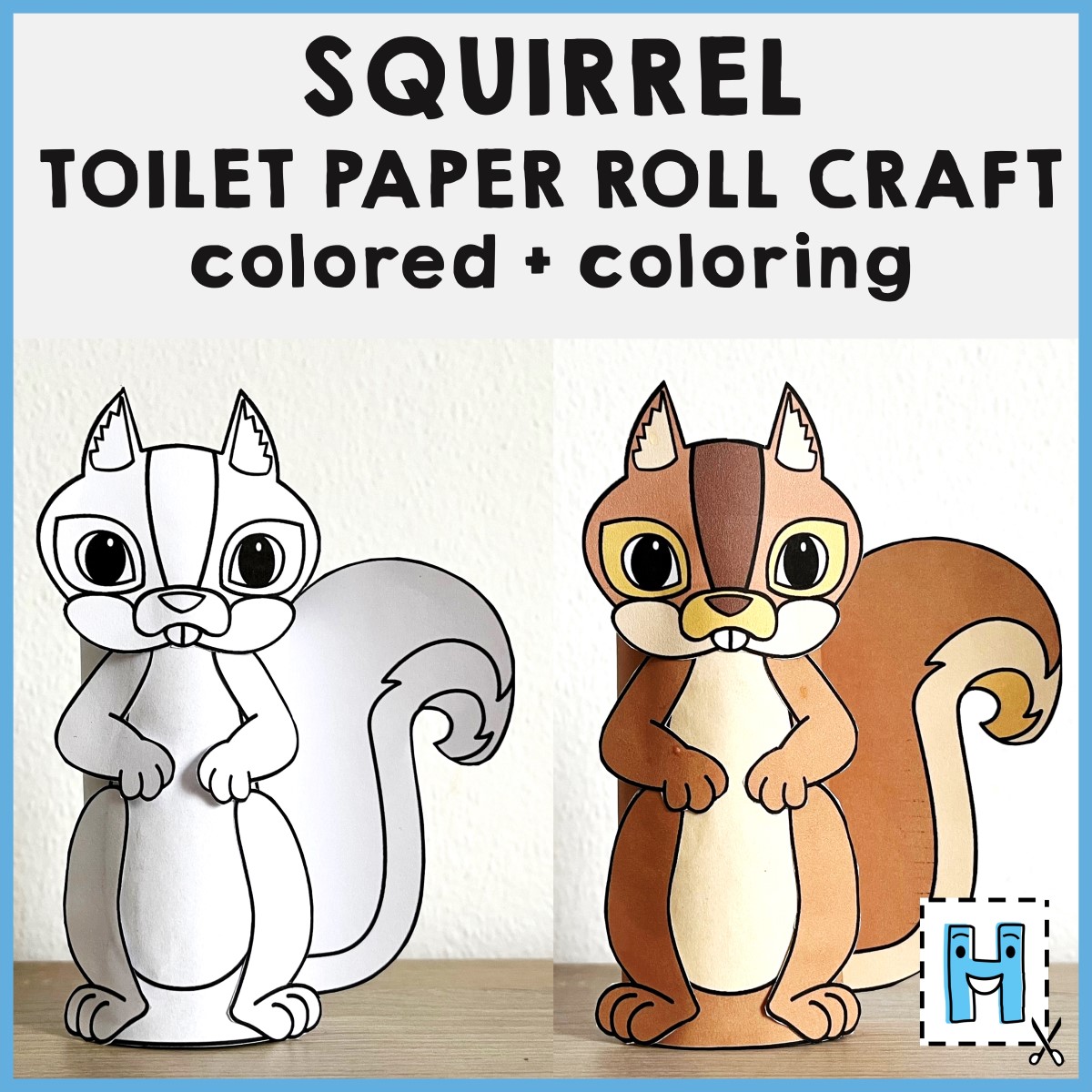 Squirrel toilet paper roll craft printable woodland forest animal coloring activity made by teachers