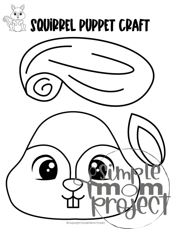 Black and white woodland animal puppet craft templates