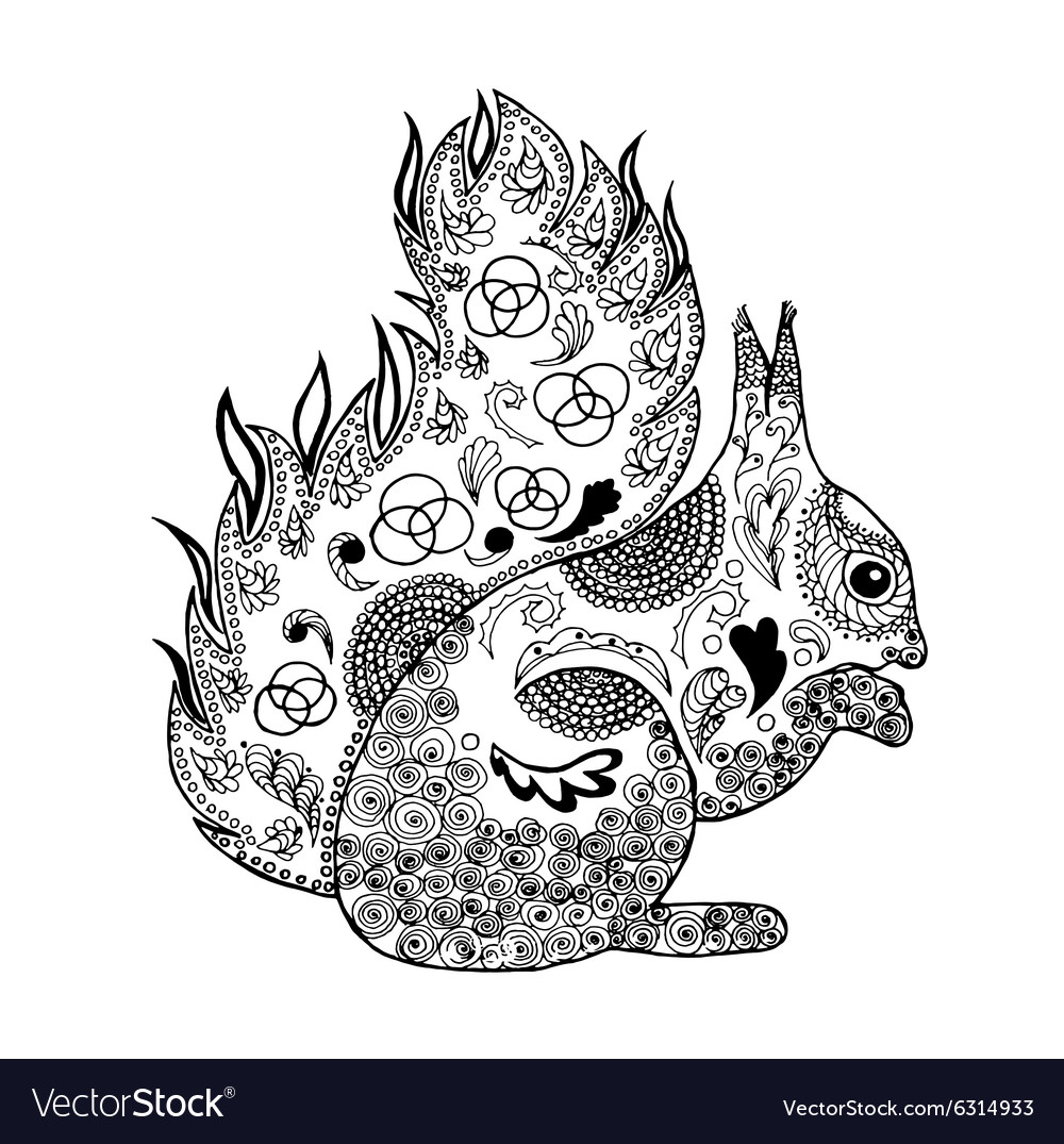 Entangle stylized squirrel coloring page vector image