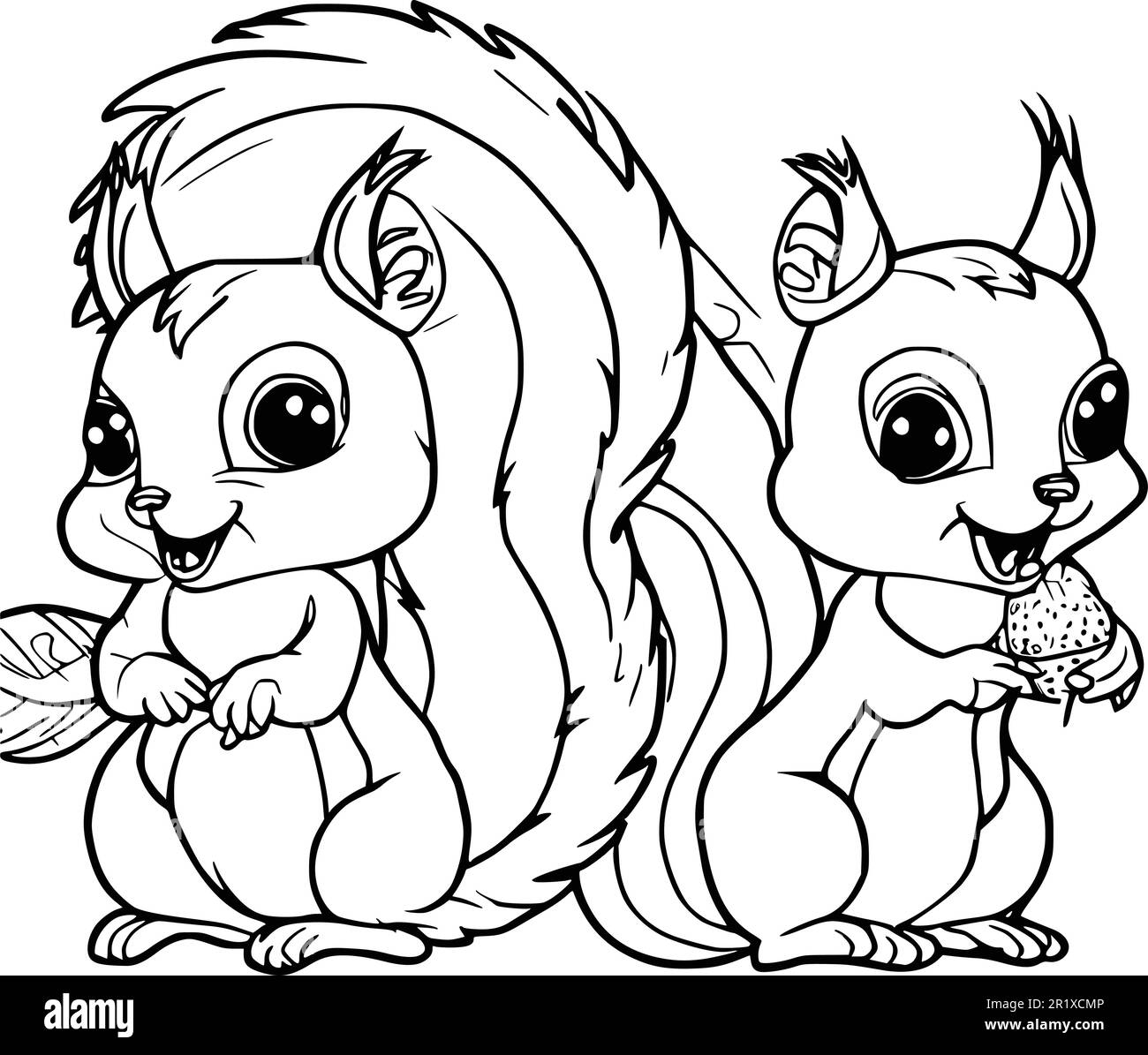 Two cute squirrel coloring pages for kids stock vector image art