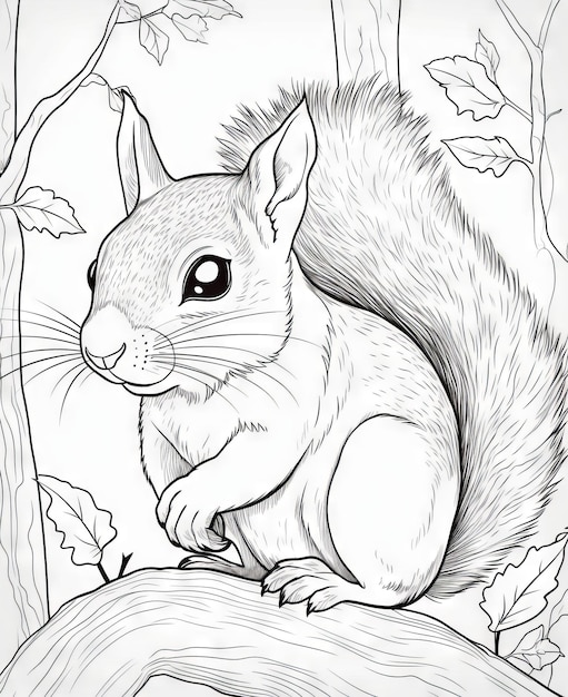 Premium ai image coloring page for kids squirrel cartoon style thick lines low detail no