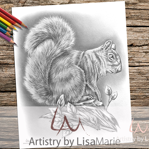 Squirrel printable coloring book page â artistry by lisa marie