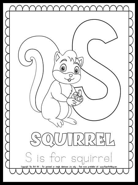 Letter s is for squirrel free printable coloring page â the art kit