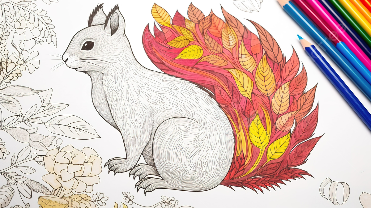 Coloring sheet contains a squirrel and a coloring pencils background squirrel coloring picture background image and wallpaper for free download