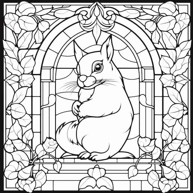 Premium ai image a black and white drawing of a squirrel sitting on a window generative ai