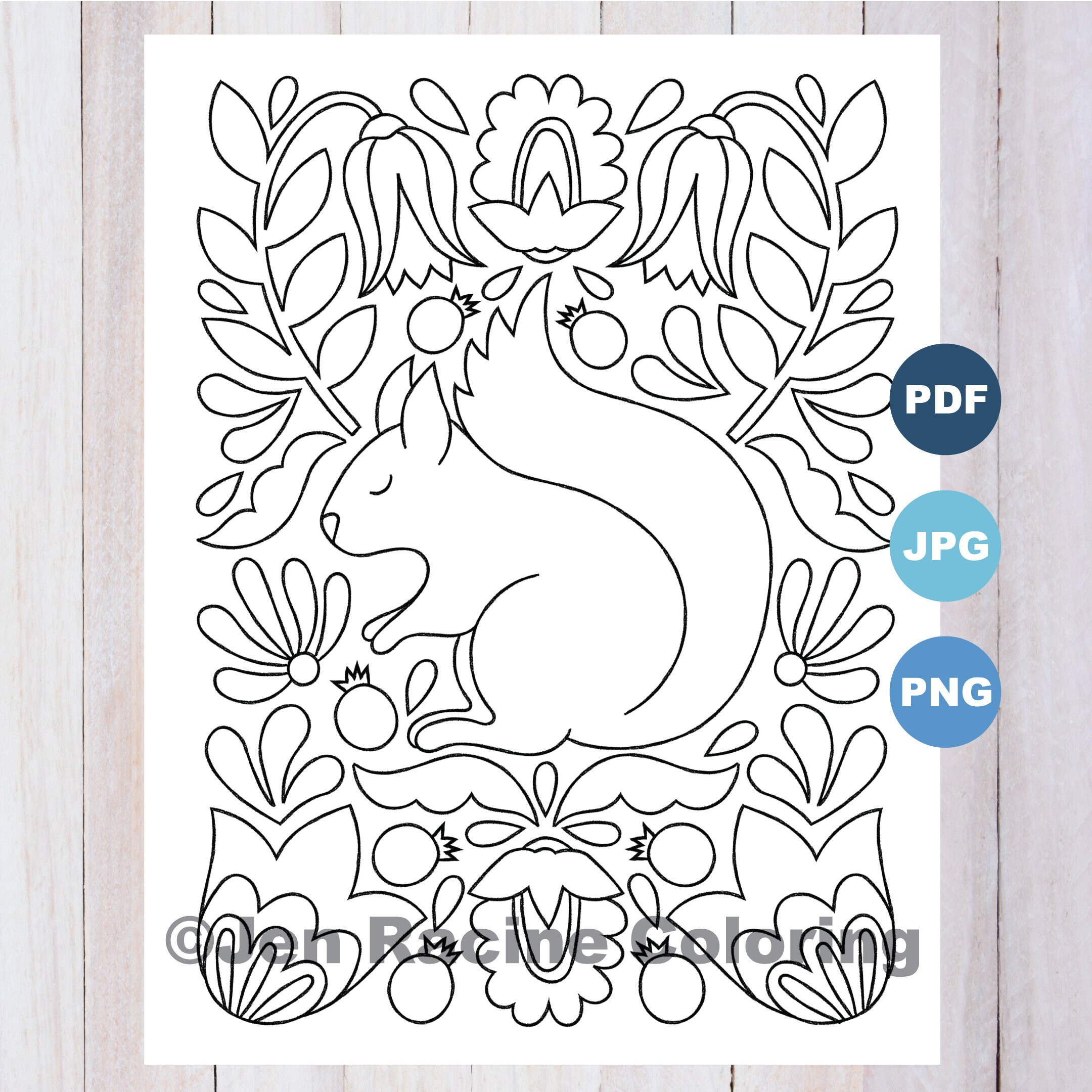 Squirrel scandinavian inspired coloring page