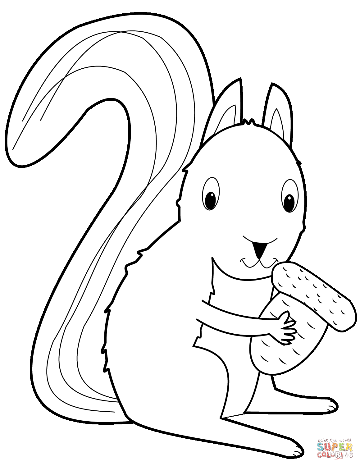 Squirrel with acorn coloring page free printable coloring pages