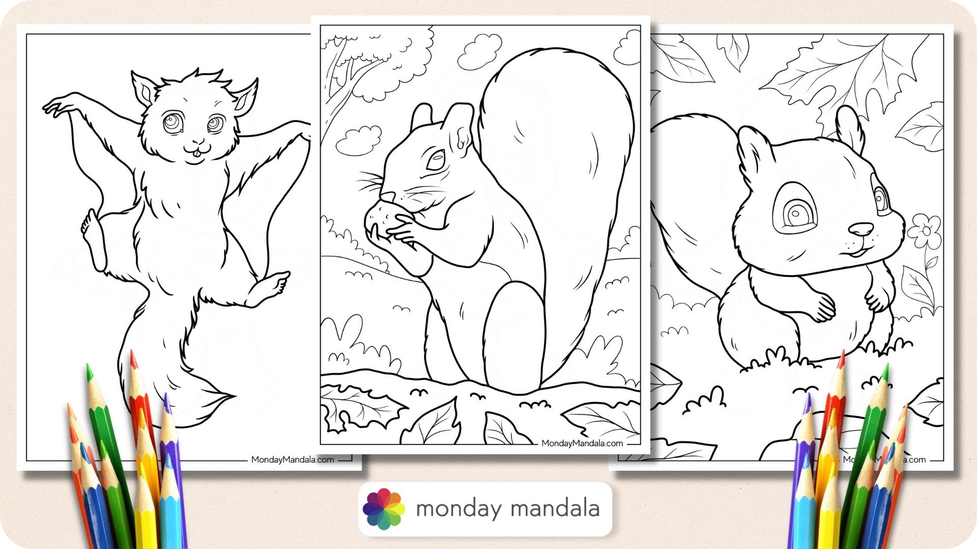 Squirrel coloring pages free pdf printables