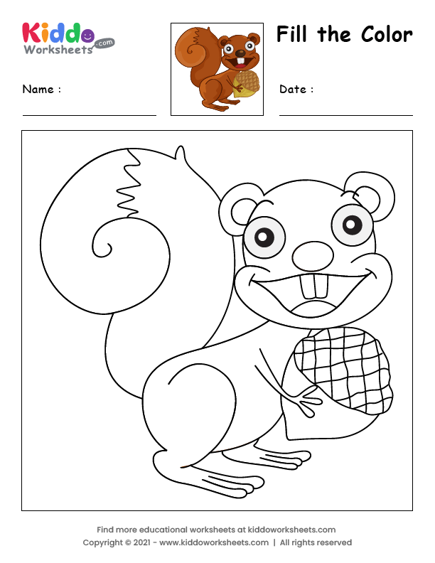 Free printable fill the color squirrel worksheet