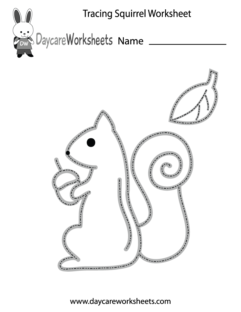 Free preschool tracing squirrel worksheet