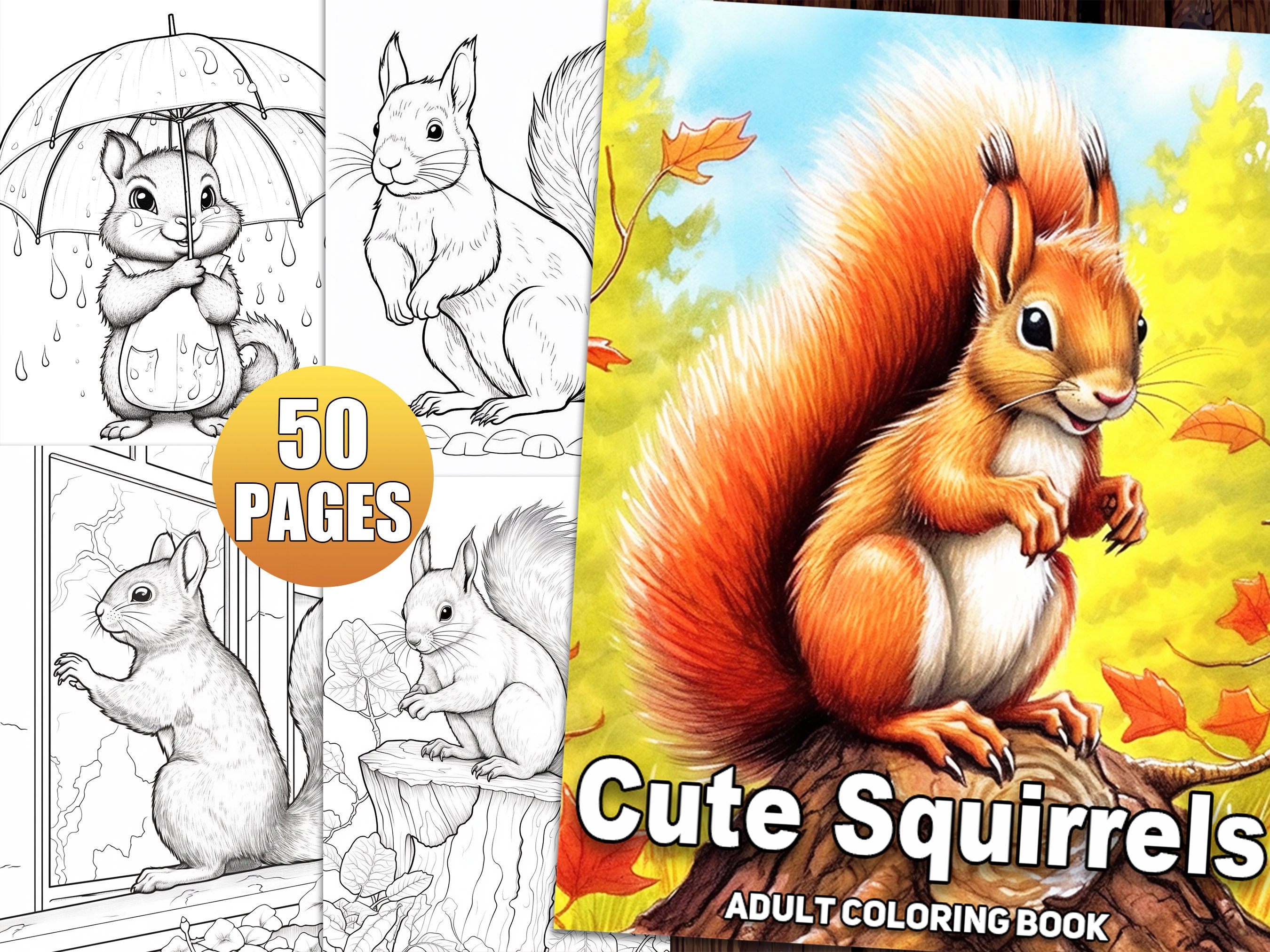 Cute squirrels coloring pages for adults adorable animal coloring book for relaxation stress relief printable pdf grayscale colouring