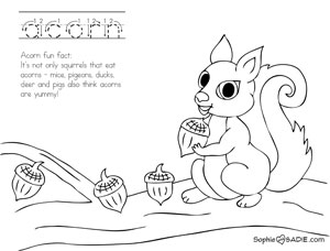 Coloring page eating acorns sophie and sadie