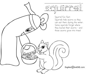 Coloring page squirrels eat acorns sophie and sadie