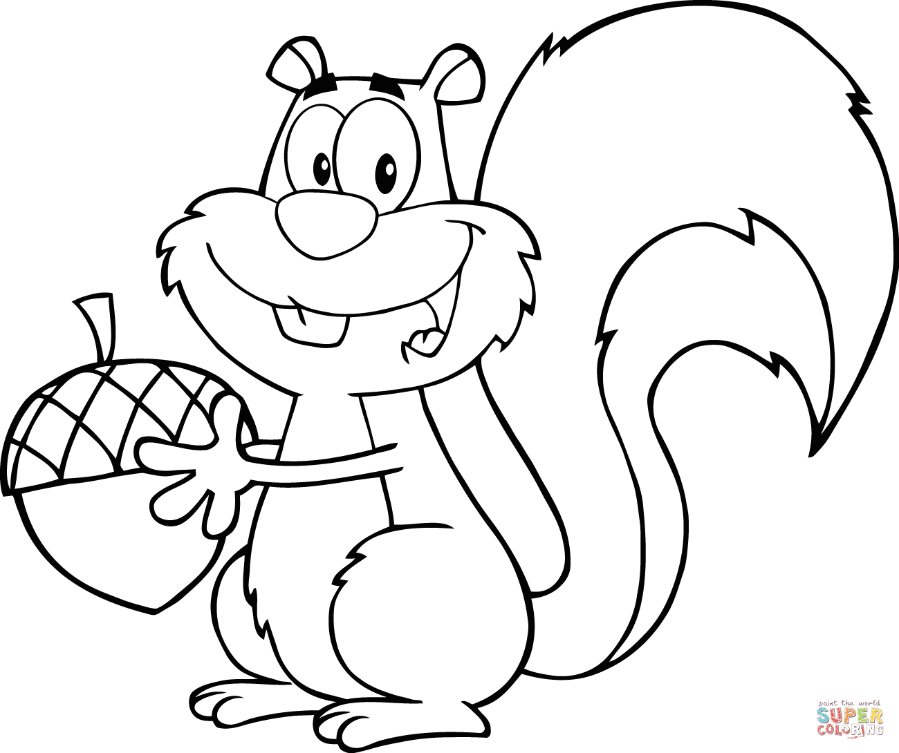 Cartoon squirrel holding an acorn coloring page free printable coloring pages