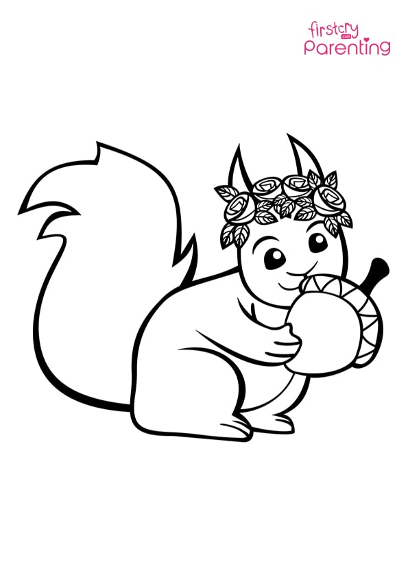 Squirrel eating an corn coloring page for kids