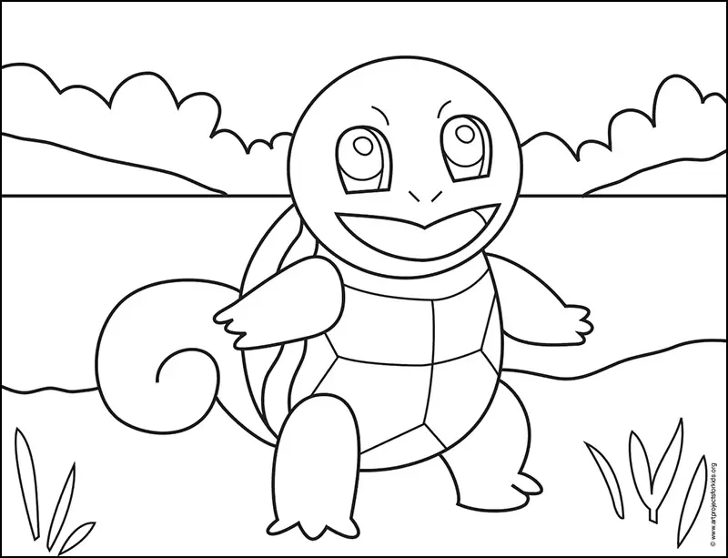 Easy how to draw squirtle tutorial and squirtle coloring page