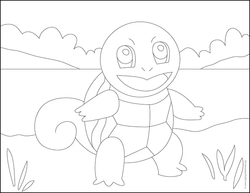 Easy how to draw squirtle tutorial and squirtle coloring page