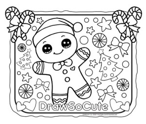 Christmas gingerbread coloring page â draw so cute