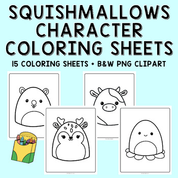 Squishmallow coloring pages bw clip art characters tpt