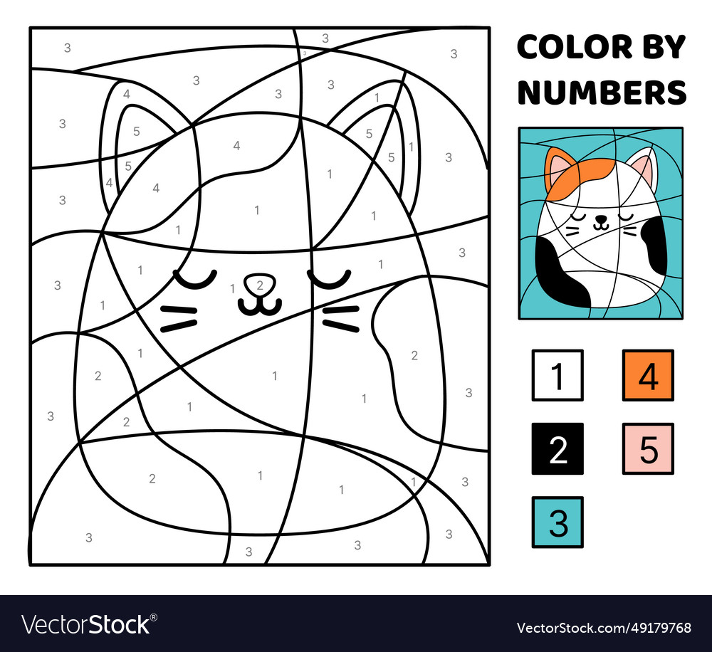 Cat color by number squishmallow coloring page vector image