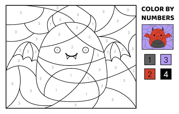 Premium vector devil color by number squishmallow coloring page game for kids kawaii cartoon vector
