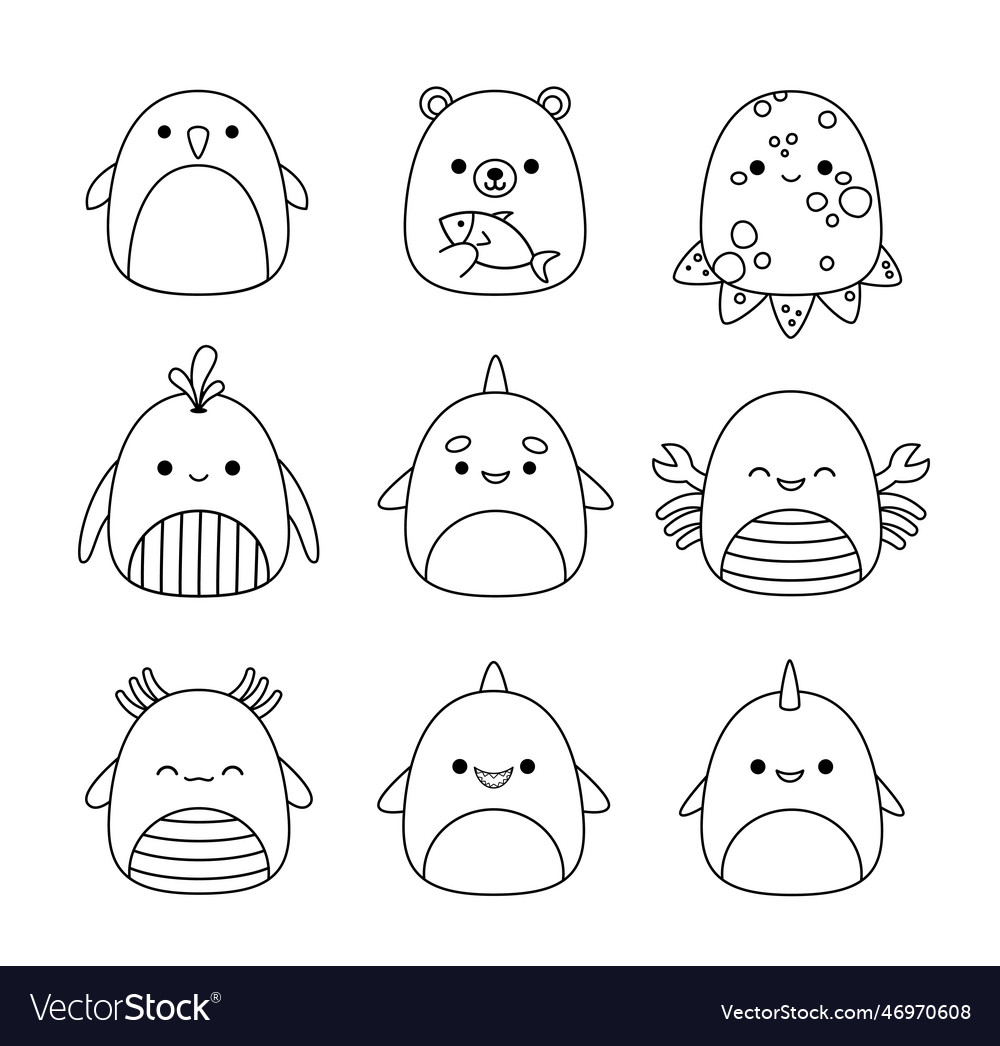 Animals of north pole coloring page squishmallow vector image