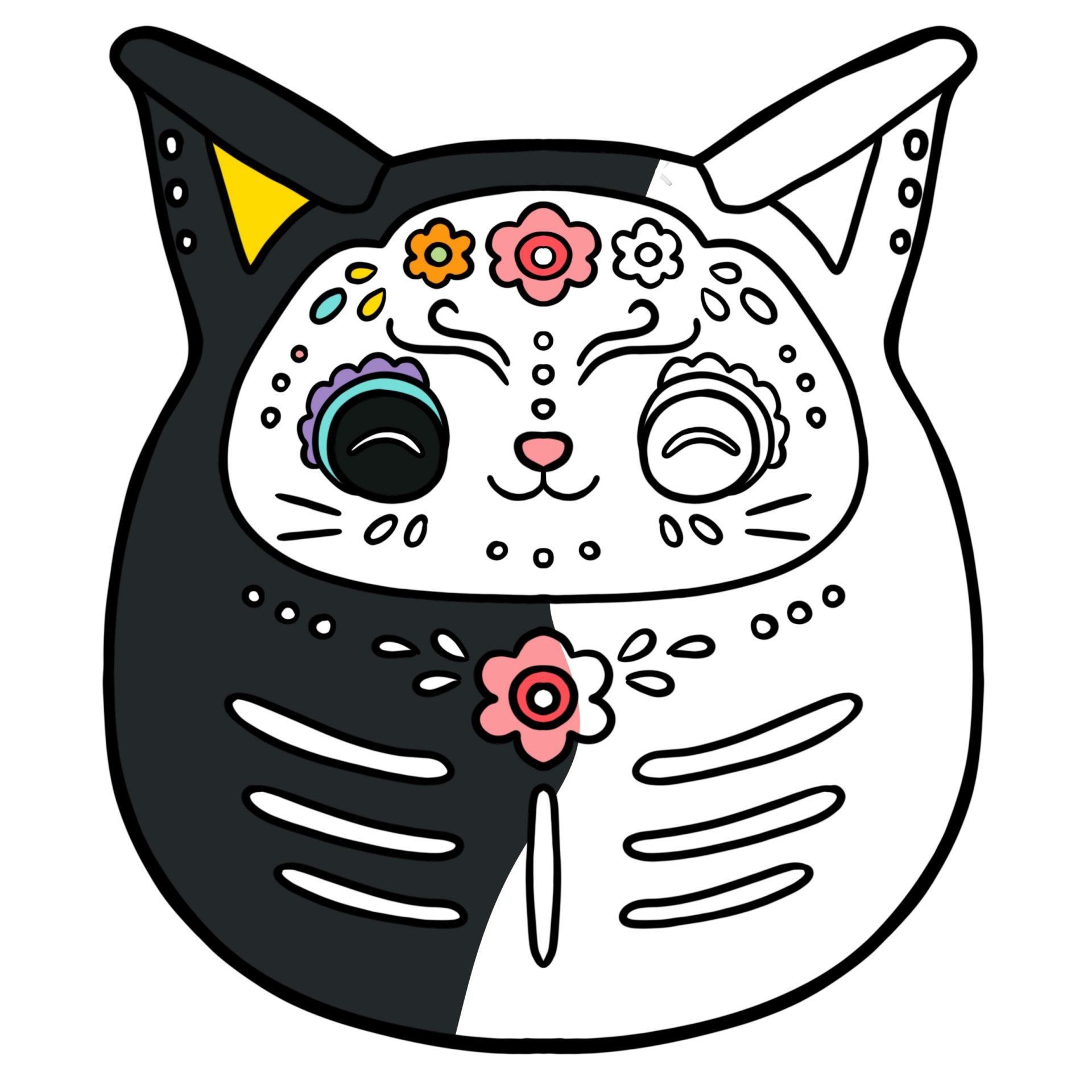 Day of dead cat squishmallow coloring page