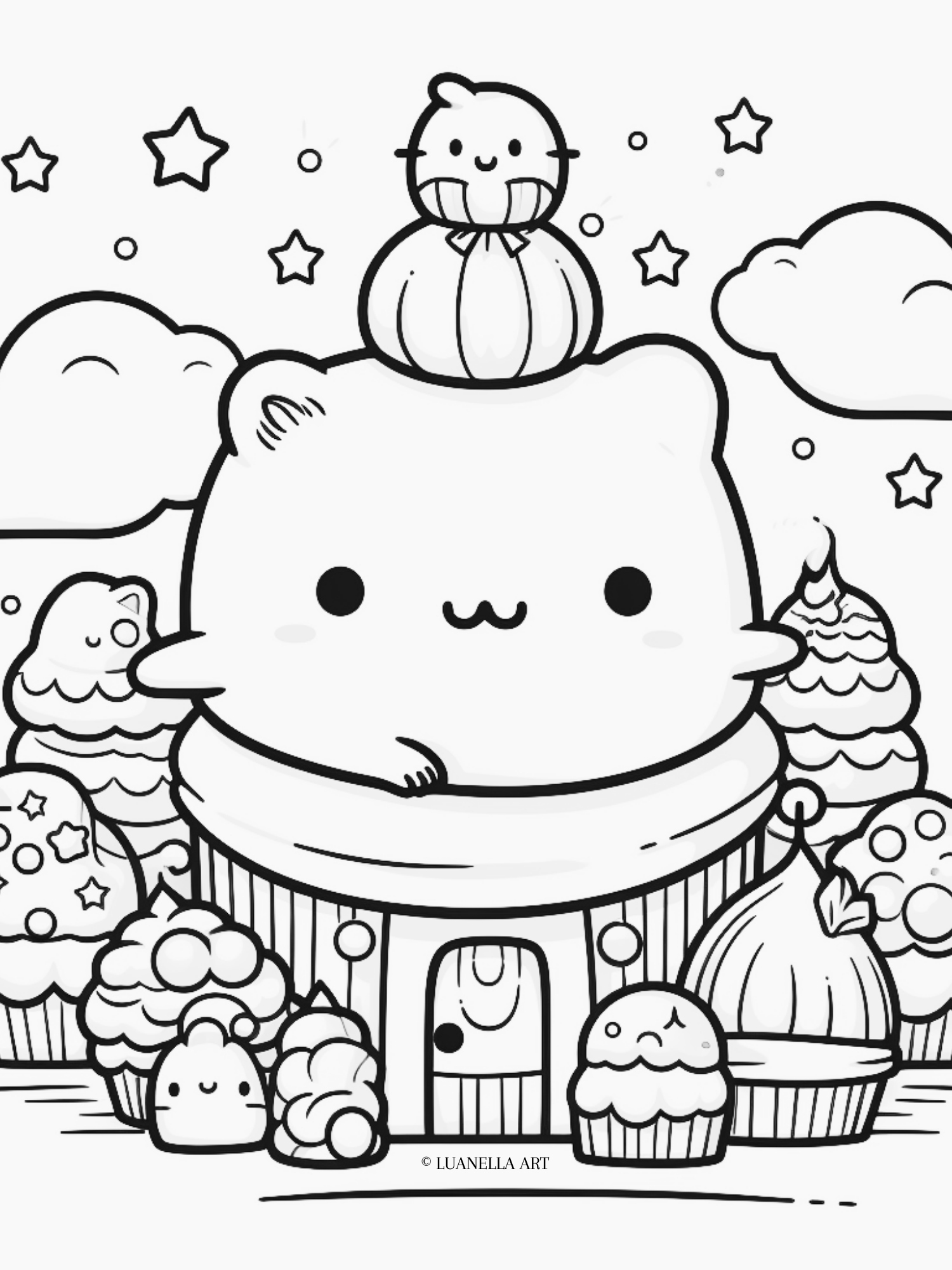 Squishmallow surrounded by cupcakes coloring page instant digital â luanella art