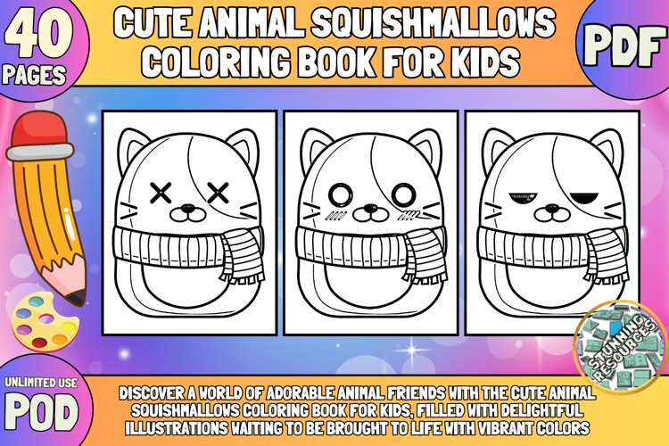 Cute animals squitshmallows coloring pages for kids adorable