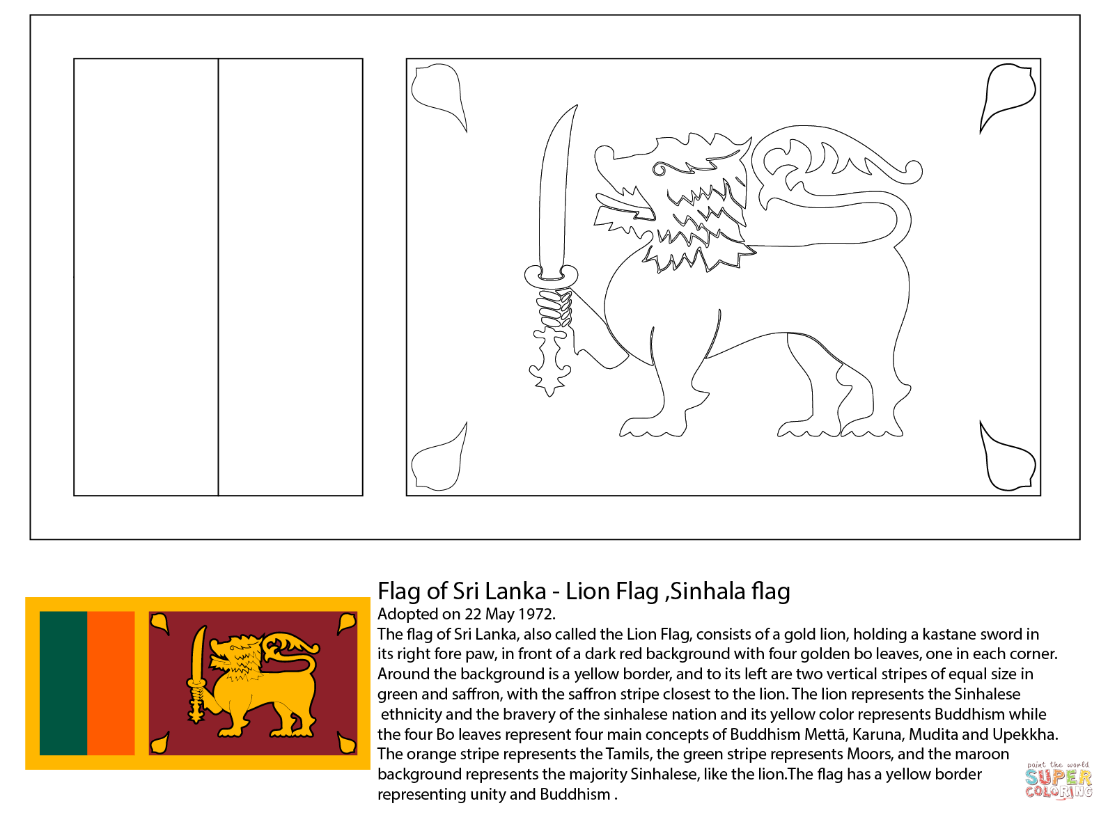 Flag of sri lanka coloring page free printable coloring pages