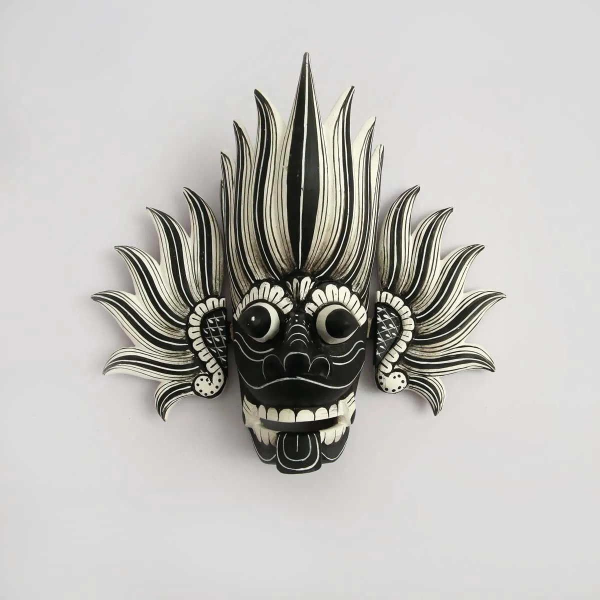 Wooden hand carved black white traditional mask sri lankan hanging wall decor